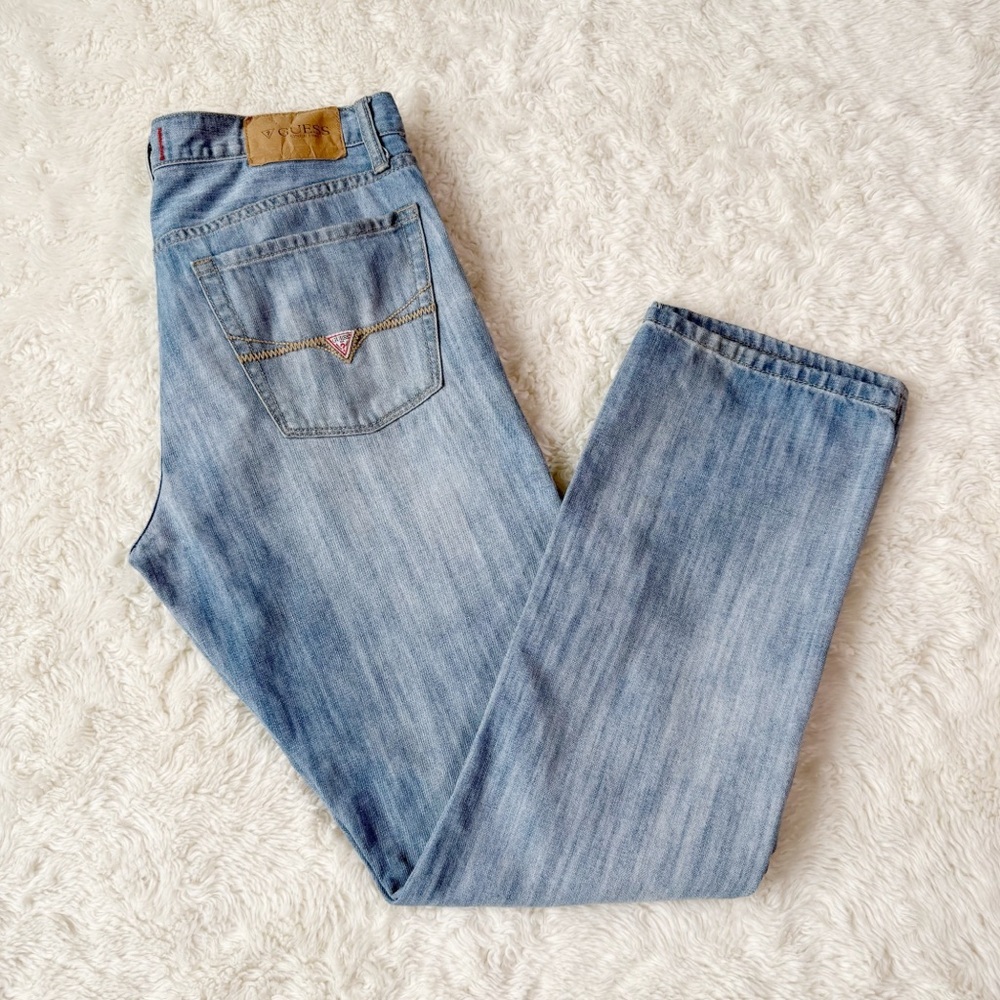 VTG Guess Men Light Blue Delmar Slim Straight Jean US31 Western 90s Western